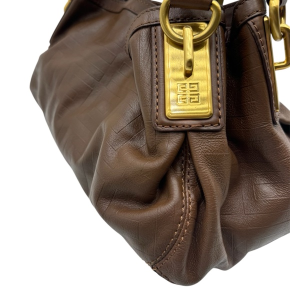 Auth Givenchy Brown Embossed Leather Small Shoulder Bag Hobo - Picture 2 of 16